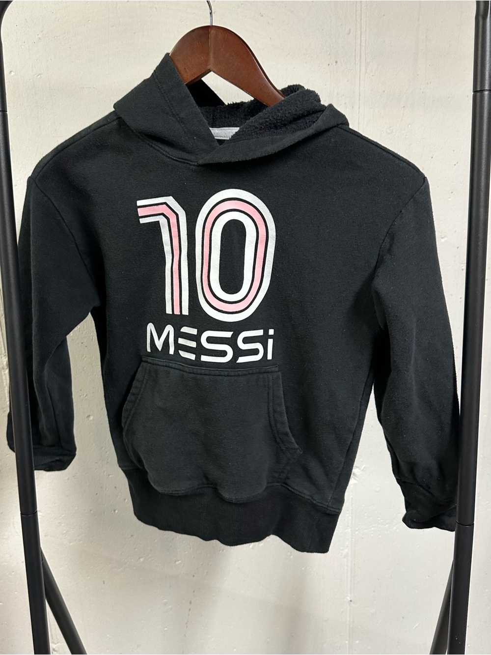 Kids Black Hoodie with Pink-Accented 10 and Messi Logo
